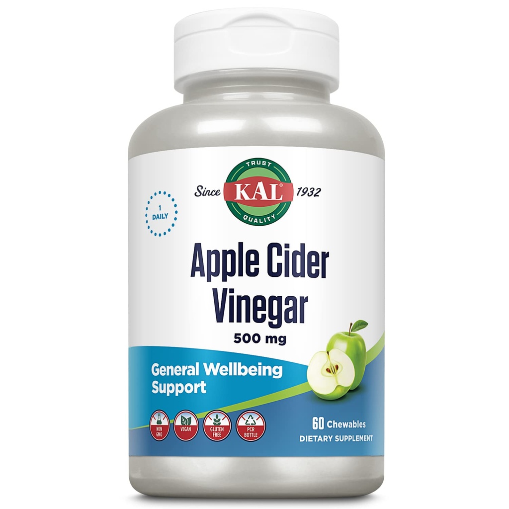 KAL Kauwtabletten, Apple Cider Vinegar, 500 mg, 60 Tellen