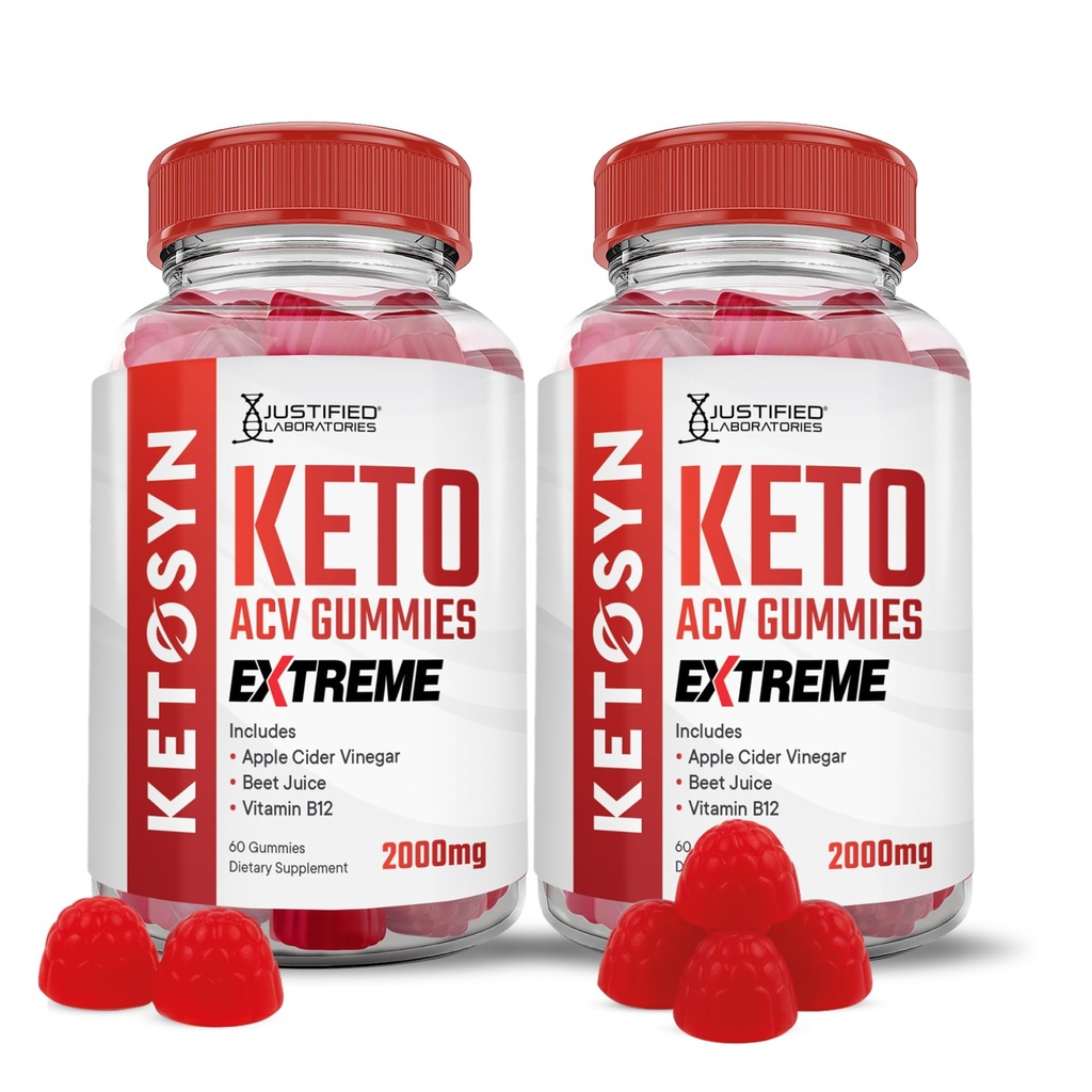 Justified Laboratories (2 Pack Ketosyn Keto ACV Gummies Extreme 2000MG Ketosyn Keto Gummies Apple Cider Vinegar Geformuleerd met Granaatappel Beet Sap Poeder B12 Vegan Non GMO 120 Gummys
