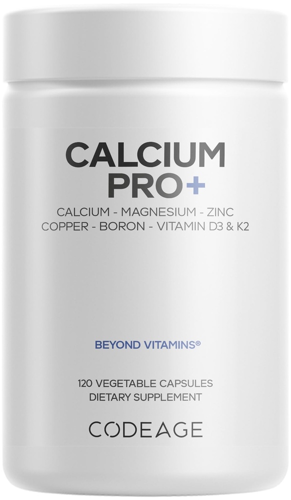 Codering Calcium 250mg Supplement, Vitamine D3, Magnesium, Zink, Koper, Boron, Vitamine K2--2-Month Supply - Elementale Calcium Pillen & Hoge Calcium Vitaminen, Non-GMO - 120 Capsules