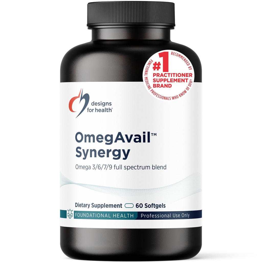 Designs for Health OmegAvail Synergy - Omega Complex for Adults - Omega 3-6-7-9 Vetzuren van Borage en Macadamia Oil + triglyceride (TG) Visolie met DHA & EPA (60 Softgels)