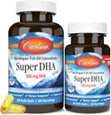 Carlson - Super DHA Gems, 500 mg DHA Supplementen, 640 mg Vetzuren, Wild-Caught Norwegian Arctic Fish Oil Concentration, Sustainablely Sourced Nordic Fish Oil Capsules, 60+20 Softgels