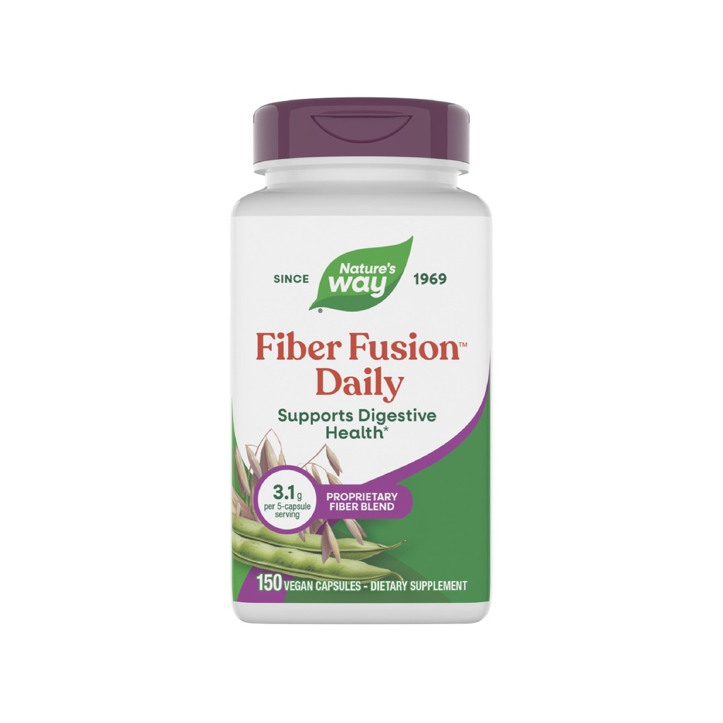 Nature's Way Fiber Fusion Daily, Psyllium Husk Capsules met Haver Bran, Guar Gum, pectine, Digestieve Gezondheidsondersteuning*, Vegan, 150 Capsules (Verpakking mei Vary)
