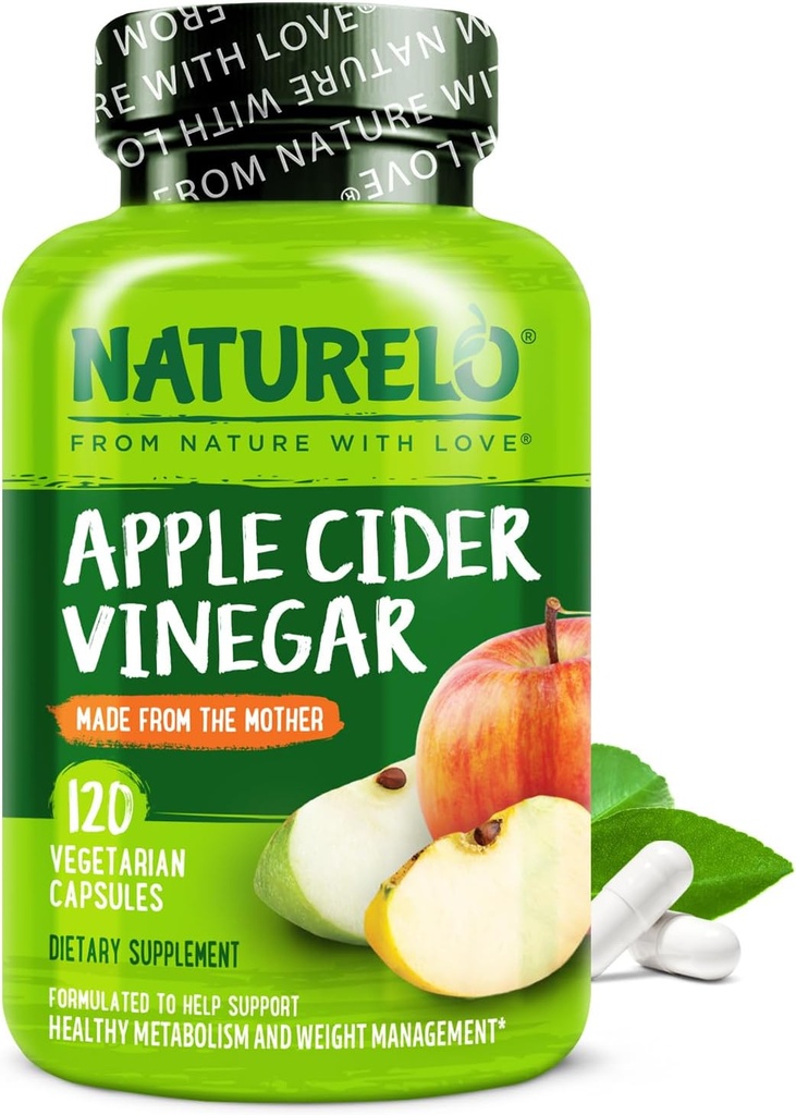 NATURELO Apple Cider Vinegar Capsules - Natuurlijke ACV met Moeder Supplement voor mannen en vrouwen voor detox, reiniging en gewicht management - 120 Vegan Capsules