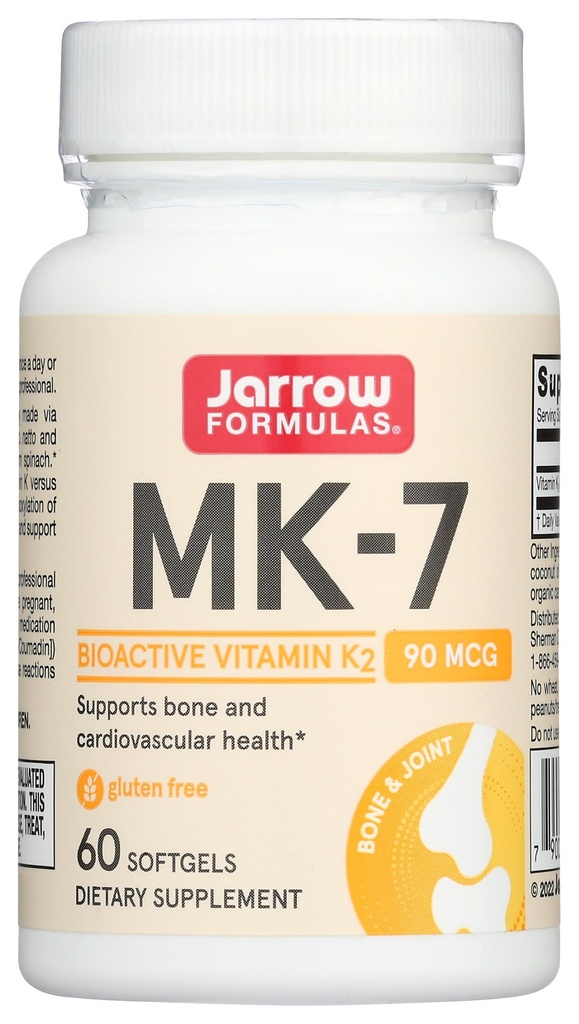 Jarrow Formulas MK-7 90 mcg - Bioactive Form of Vitamin K2-60 Servings (Softgels) - for Bone & Cardiovasculaire Health - Vitamin K2 MK-7 Dieetsupplement - K2 Vitamin Supplement MK-7 - Glutenvrij