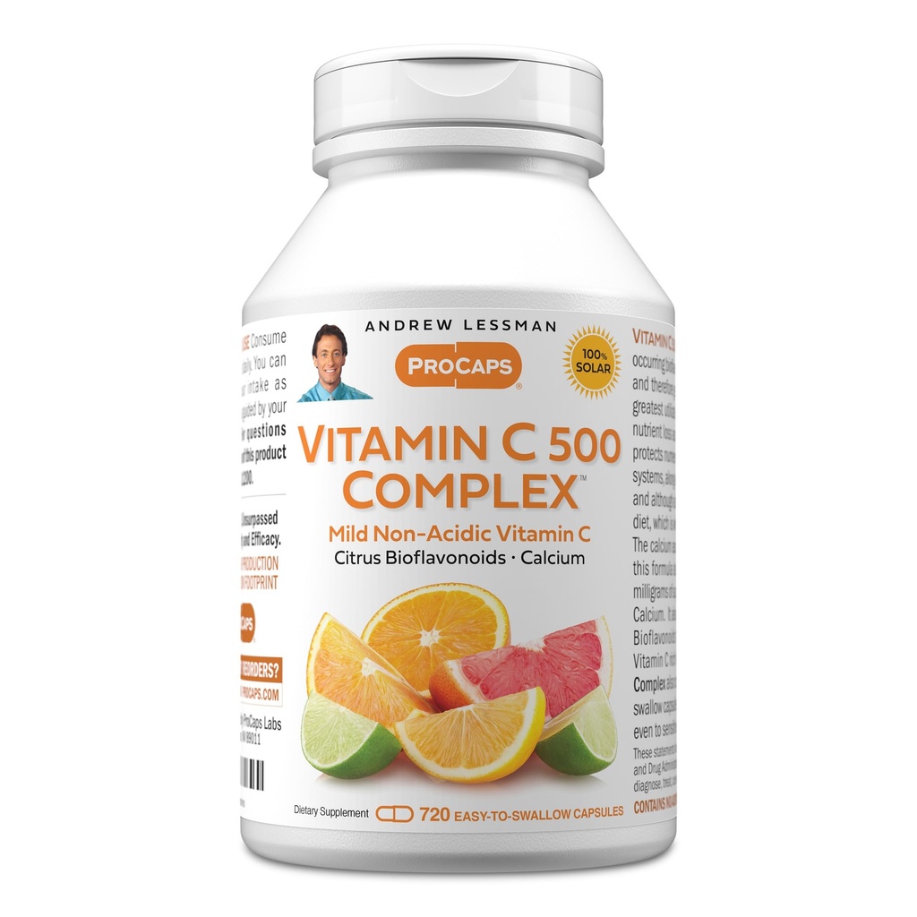 ANDREW LESSMAN Vitamine C 500 Complex 720 Capsules - Niet-Acidic Vitamine C Plus Citrus Bioflavonoïden voor het immuunsysteem en anti-Oxidant Ondersteuning, Geen Maag Upset, Klein Makkelijk doorslikken Capsules