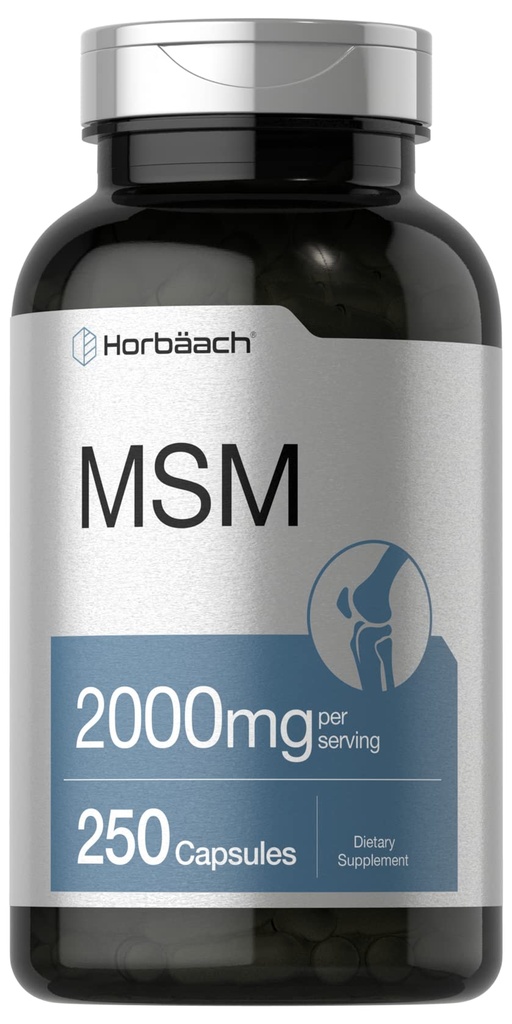 Horbäach MSM Supplement Capsules 2000mg 250 Tellen Niet-GMO en Glutenvrije Formule 