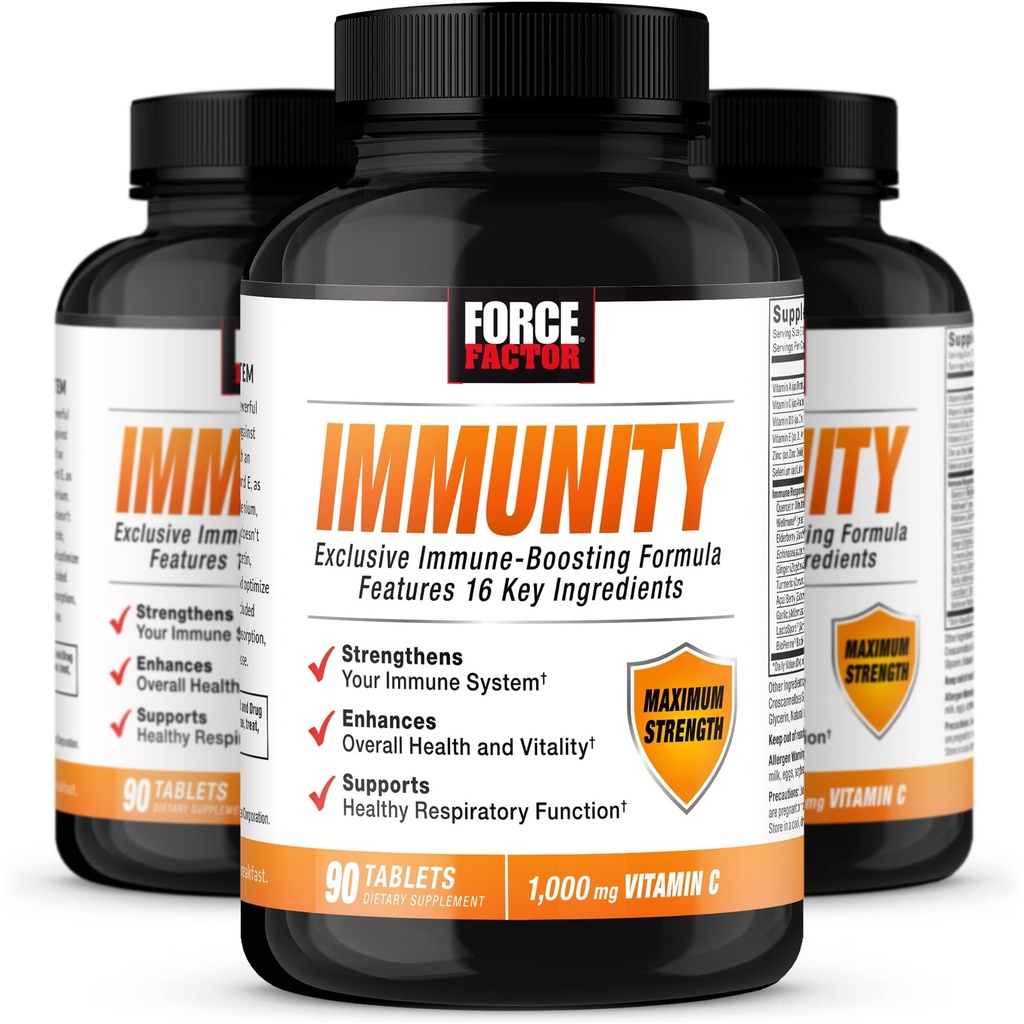 Force Factor Immuniteit, Immuun Support Booster met vlierbes en 1000mg vitamine C, Plus vitamine D, zink, probiotica, antioxidanten, en Echinacea voor Immuun Health Defense, 90 Tellen (pakket van 3)