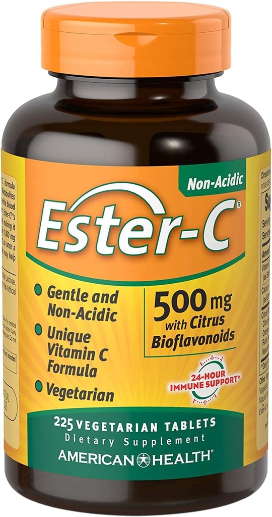 Ester-C American Health met Citrus Bioflavonoïden Vegetarische Tablets, 24-uurs Immune Support, Zacht op maag, Niet-Acidic Vitamine C, Non-GMO, Gluten-Free, Veganistisch, 112 Servers, 500 mg, 225 Tel.