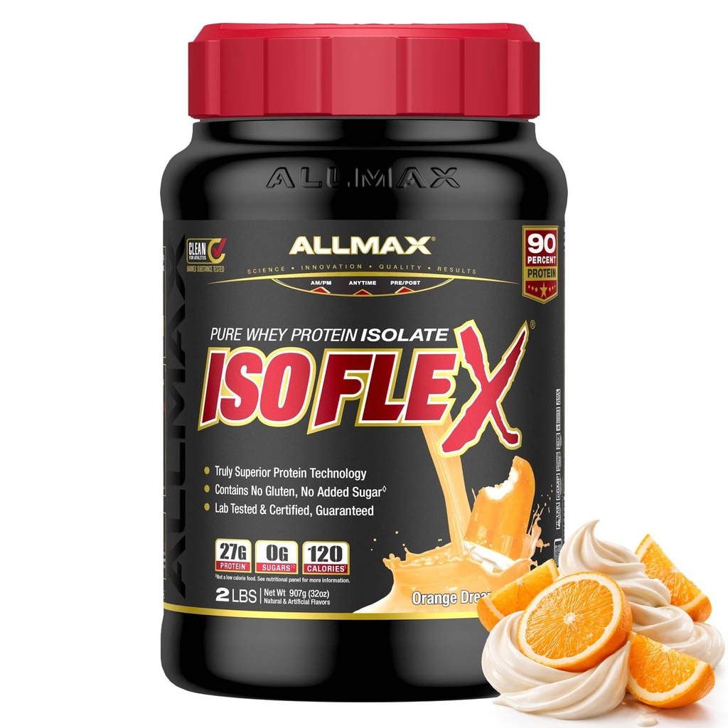 ALLMAX Nutrition ISOFLEX Wei Proteïneisolaat, Oranje Dreamsicle - 2 lb - 27 Gram eiwit per scoop - Zero Fat & Sugar - 99% Lactosevrij - Glutenvrij & sojavrij - Geschatte 30 porties