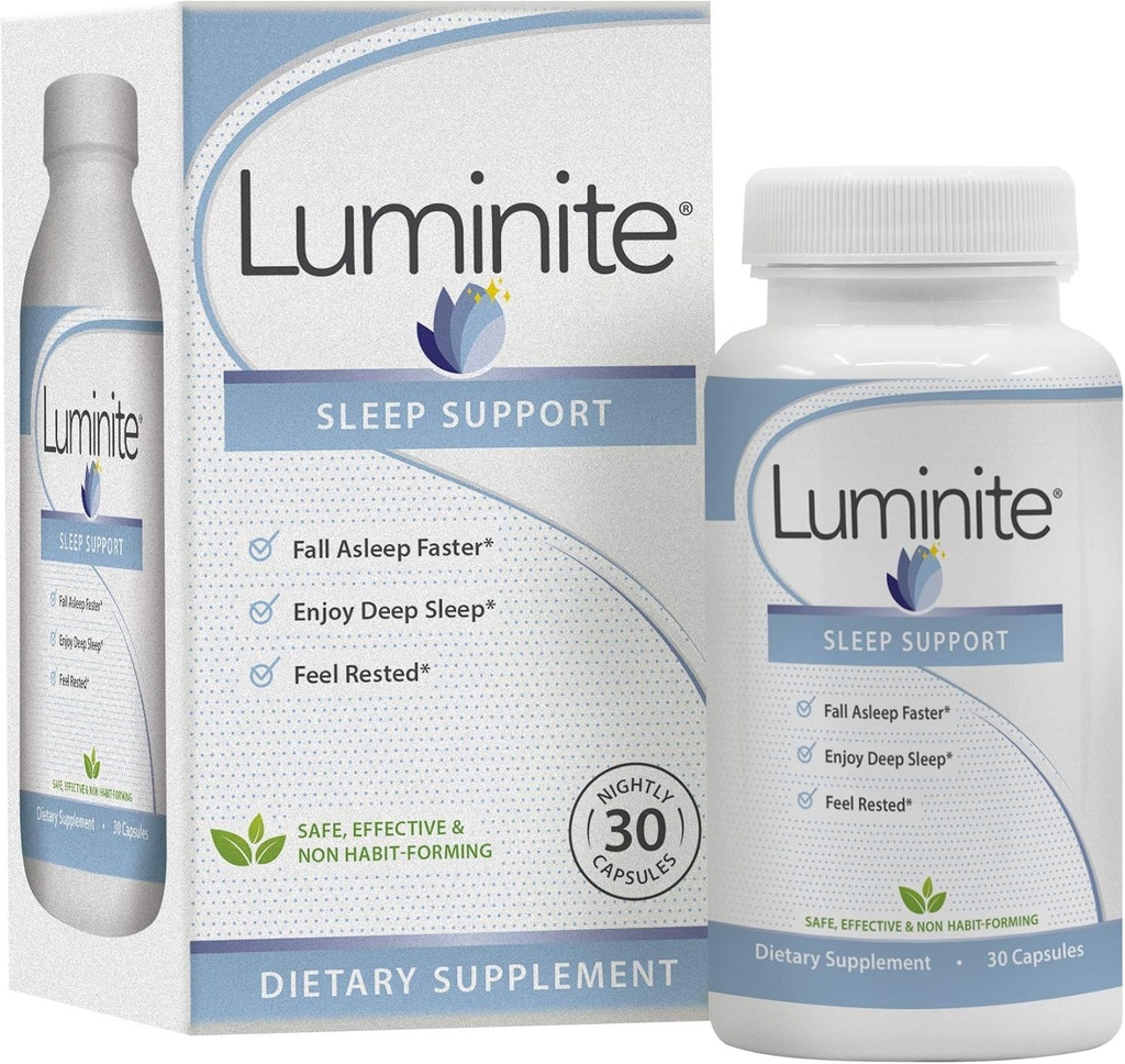 Luminite slaapondersteuning - nacht slaaphulp supplement - L-Tryptofaan, Melatonine, Kamille - Non Habit Forming, 30 Tellen