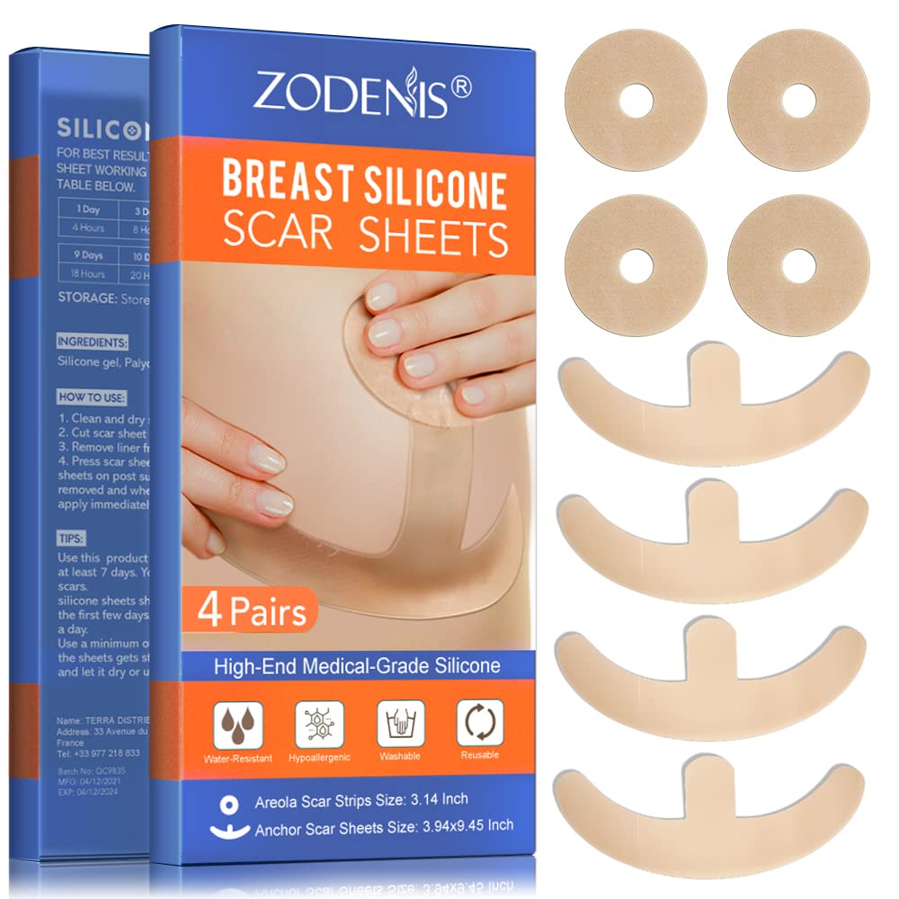 Siliconen scarsheets voor borst - 8 Pack, inclusief 4 Areola zachte Strips & 4 Ankervellen