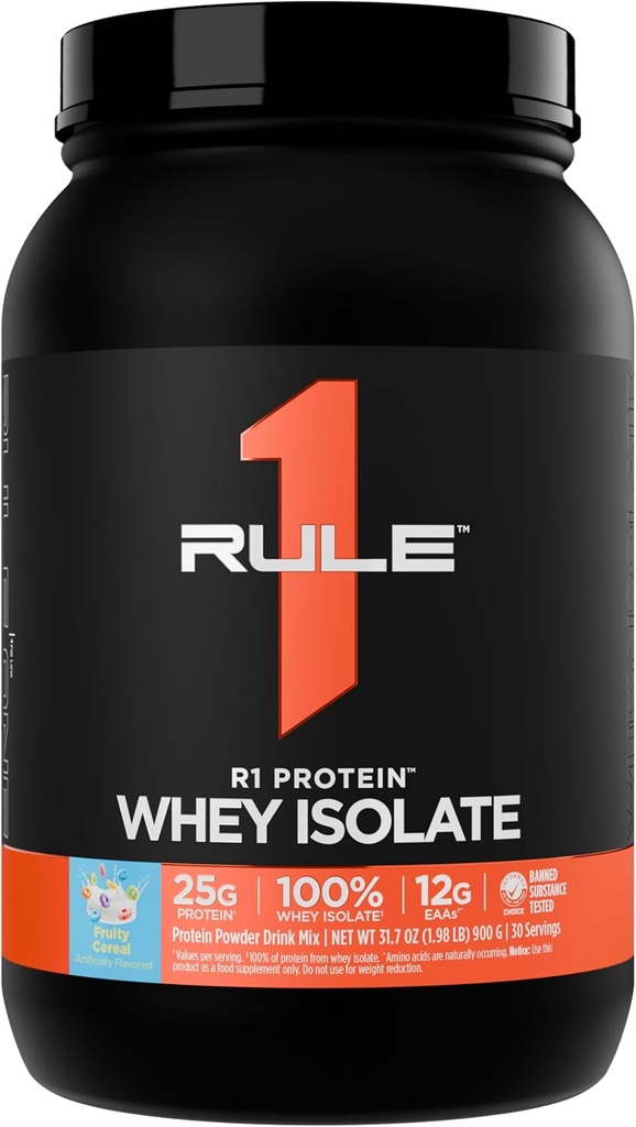Artikel 1 R1 Proteïne Wei-isolaat - met 25 g eiwit en 6 g BCAA uitsluitend afkomstig van geïsoleerde en gehydrolyseerde bronnen voor het herstel van de workout (2 pond*, fruitig graan)