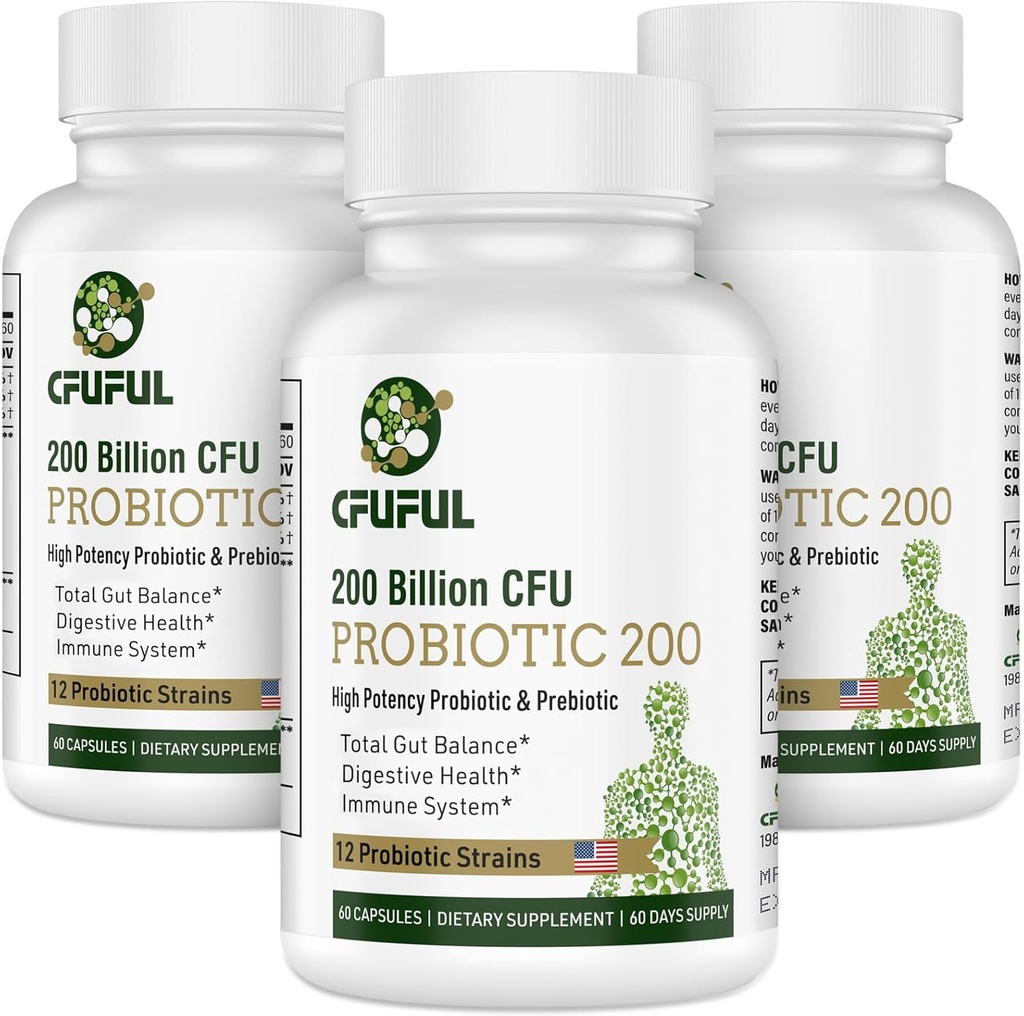 Probiotica voor vrouwen en mannen - 200 miljard CFU 12 strains Probiotica voor de spijsvertering van de gezondheid Gut & Immune Health, Energy, met biologische prebiotica en probiotica Plank Stabiel voor opgeblazen 180 capsules