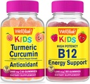 WellYeah Kurkuma Curcumin Kids + Vitamine B12 Kids, Gummies Bundle - Grote Proeverij, Vitamine Supplement, Glutenvrij, GGO vrij, Kauwgom