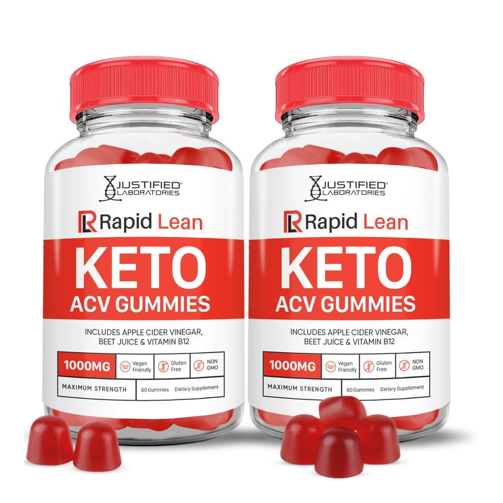 (2 Pack) Rapid Lean Keto ACV Gummies Advanced Formula 1000MG Rapid Lean Keto Gummies Apple Cider Vinegar Geformuleerd met Granaatappel Beet Juice Powder B12 Vegan Non GMO 120 Gummys