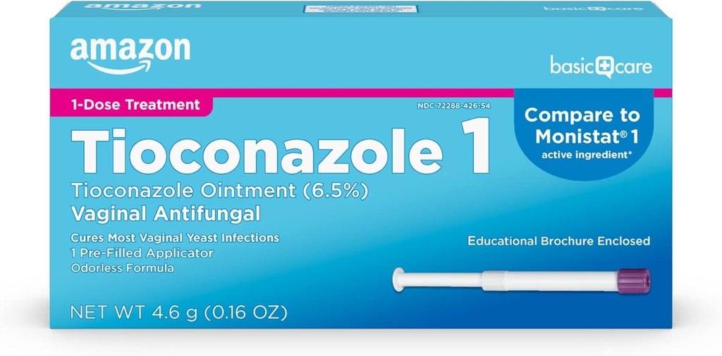Basic Care Tioconazole Zalf 6,5 Procent, 1-Dose behandeling, Vaginale Gistinfectie behandeling voor vrouwen, Vrouwelijke Zorg, 0,16 ounce (verpakking van 1)