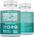 Leeuwen Mane 3000mg Turkije staart 3000mg Reishl 1000mg Chaga 1000mg Cordyceps Poeder Extract bevat Maitaake Shiitake Black Fungus,Brain Supplement, Minerale Supplementen, 60 Capsules