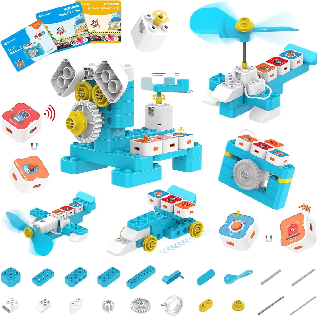 Walvisboot A1 coding speelgoed voor kinderen, bouwblok robot, leuke STEM Speelgoed met magnetische controller en sensorblokken, Screen-Free Coding met 3 gids boeken voor kinderen 3-6