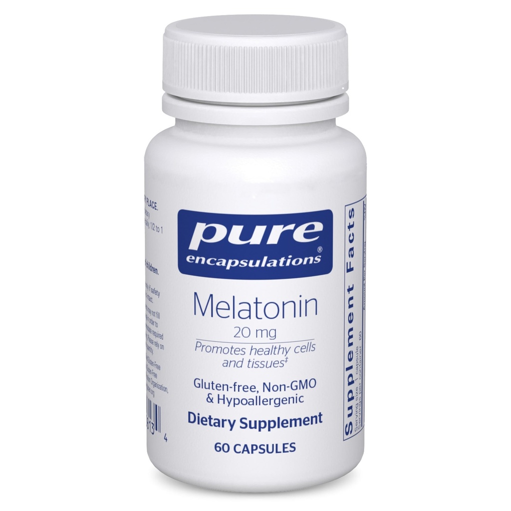 Pure Encapsulations Melatonine 20 mg - Niet bedoeld voor slaapondersteuning - voor immuunsysteem en gezonde cellen - 99,5% Zuiverheid Melatonine - Glutenvrij & niet-GMO - 60 capsules
