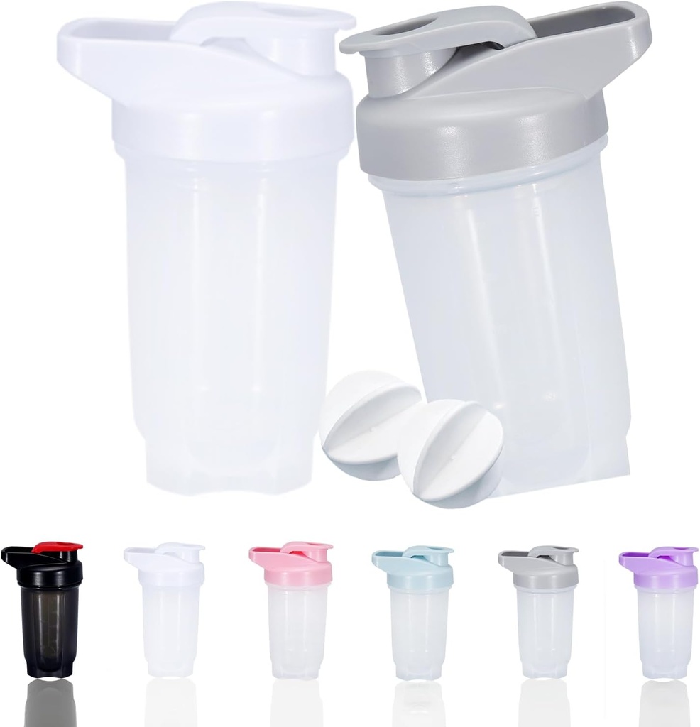 Shaker Bottle Protein Shakes Cup en 10-Ounce/300ML Shaker-Buttle met Whisk Balls, Proteine Shaker-Bidons Set, Non-BPA plastic(Grey+White(2PCS))