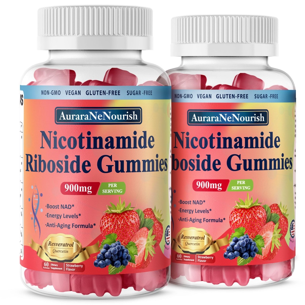2 Pack NAD Resveratrol Supplement, Suikervrije 900mg Gummies met Quercetin, Collageen, Vitamine ondersteuning Anti Veroudering, Cell Regeneratie, Energie Boost, Huidverbetering voor vrouwen Mannen