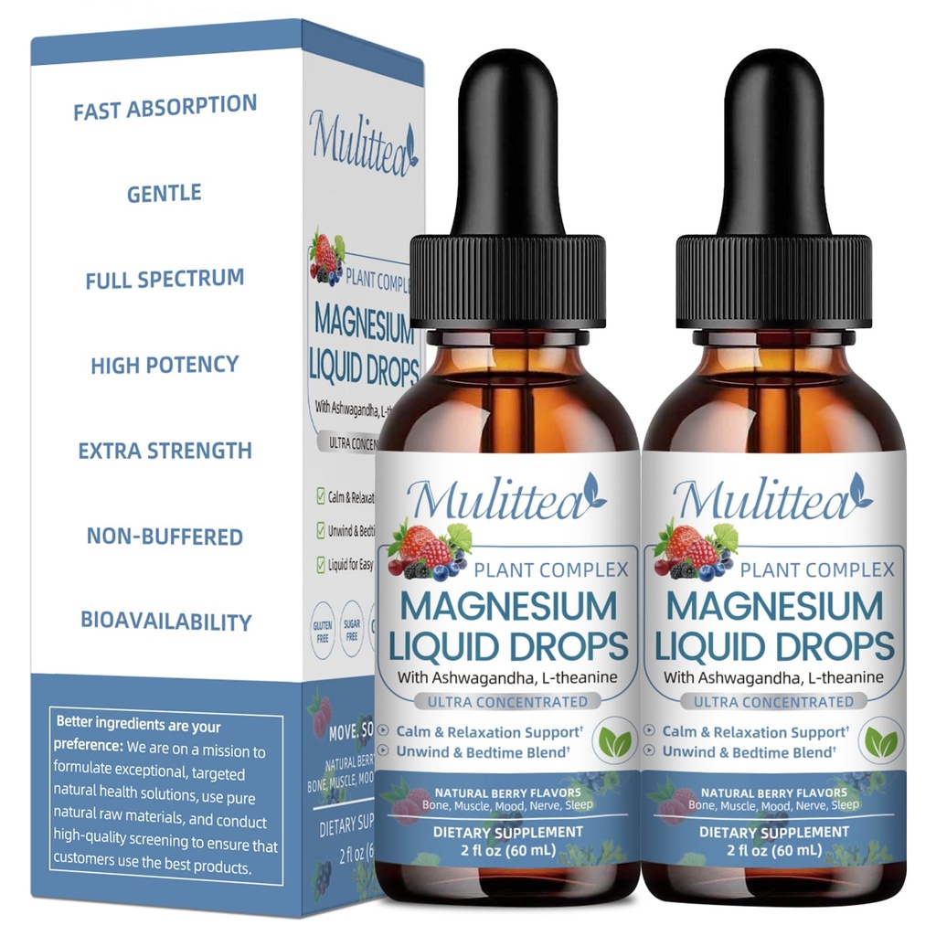 Magnesium Glycinate Liquid Drop - Triple Absorptie Supplement ter ondersteuning van zenuwen, nacht, hart, spieren Metabolisme* -Sugar-Free met kalium, L-Theanine, Sea Moss Vitamine B,C,D3, K2-2
