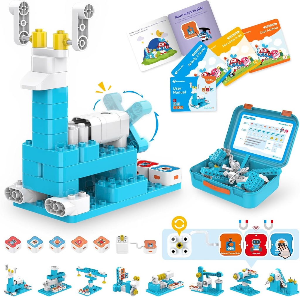 WalvissenBot A3 12-in-1 STEM blokken Coding Robot Kit voor kinderen, 61-Piece Educational Building Set met interactieve Storytelling, Ideaal speelgoed cadeau voor jongens & meisjes leeftijden 3-6