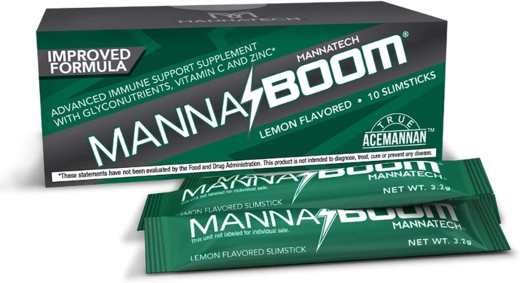 Mannatech Advanced Immune Support Supplement - 150% Meer Vitamine C, Verhoogde Manapol, Zink & Glyconutriënten voor Immuniteit in MannaBOOM, 10 Slimsticks