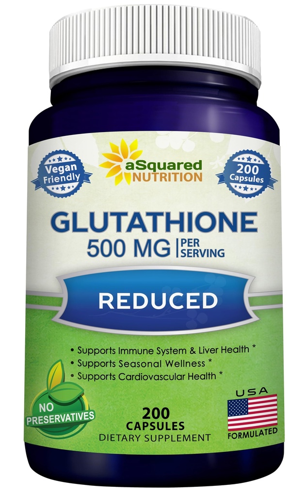 aSquared Nutrition Reduced Glutathion 500mg Per Serving Supplement -200 Capsules -L-Glutathione Antioxidant ter ondersteuning van de gezondheid van de lever en detox - Max sterkte poeder pillen om te helpen Immuun en hersenen functie