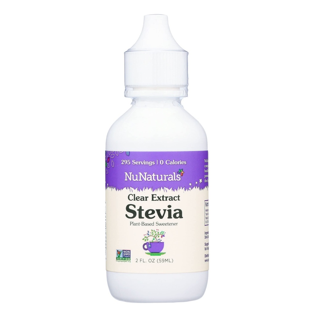 Nunaturals helder extract Stevia, plantaardige zoetstof, plastic fles, 2 oz