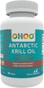 OHOO Antarctische Krillolie 500mg Omega-3 EPA & DHA-supplement, phopholipiden, antioxidant astaxanthine, ondersteunt gezond hart en anti-aging supplement met geen Fishy Aftersmaak, 30 Softgels