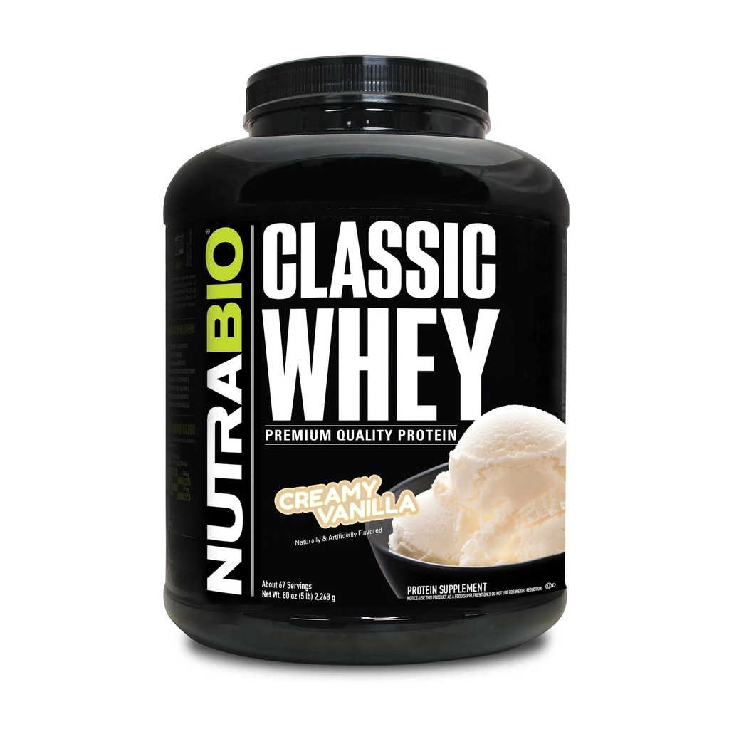 NutraBio Classic Wei Proteïne Poeder- 25G eiwit per scoop - volledig spectrum Aminozuur profiel - Geen vullingen, kunstmatige kleuren, conserveringsmiddelen - Lage Glykemie Index - Romige Vanille, 5 pond
