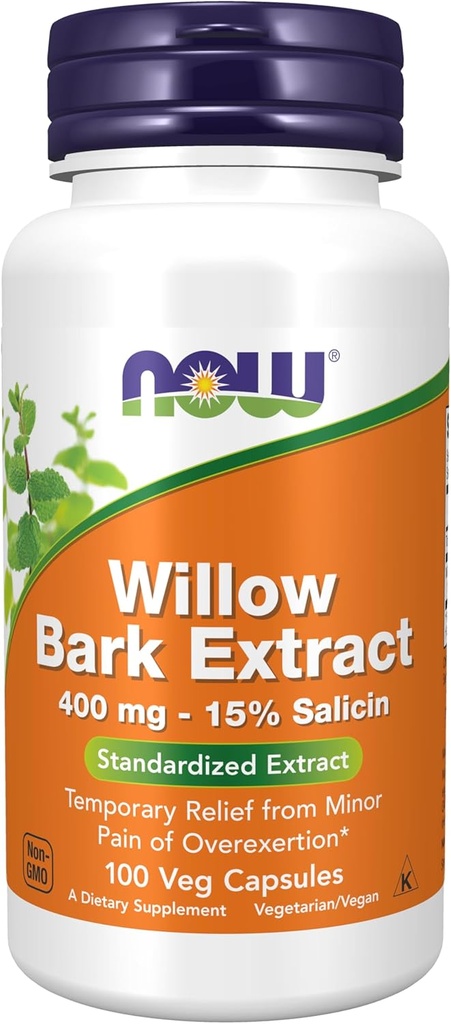 NOW Foods Supplementen, White Willow Bark 400 mg met 15% Salicine, genormaliseerd Extract, 100 Veg Capsules