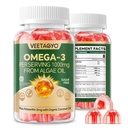 Vegan Omega 3 Gummies 1200mg - Dual Layer - Visolie Alternatief, Marine Algen Omega 3 Supplement DHA 600mg, EPA 400mg met Astaxanthine, Sugar Free,60 Ct