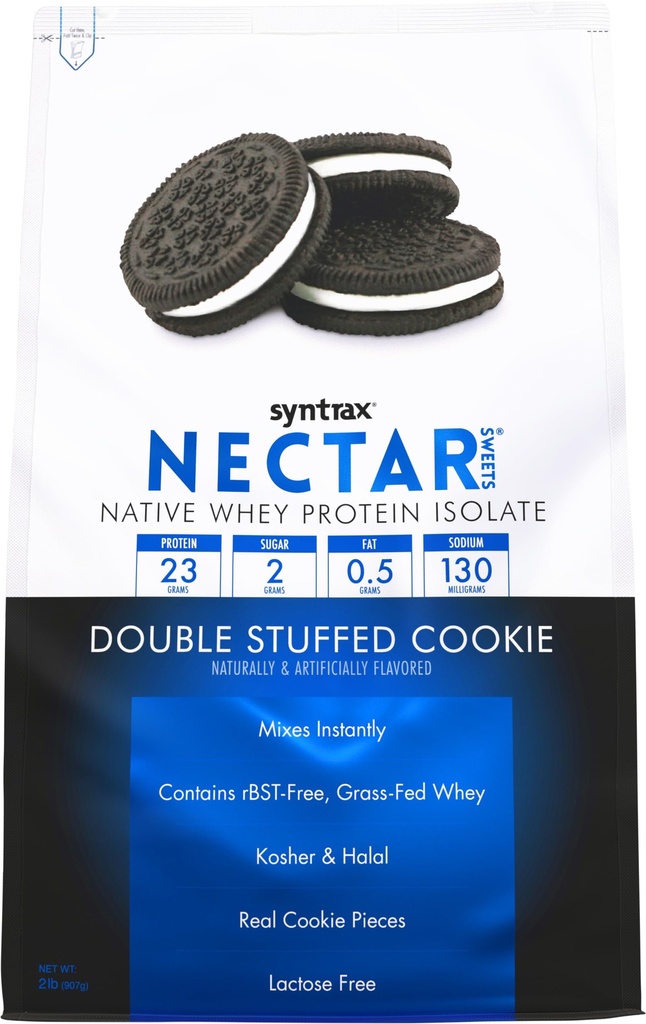 Syntrax Nutrition Nectar Sweets, 100% Wei Isolaat Proteïne Poeder, Double Stuffed Cookie, 2 lbs. w/Real Cookie Pieces.