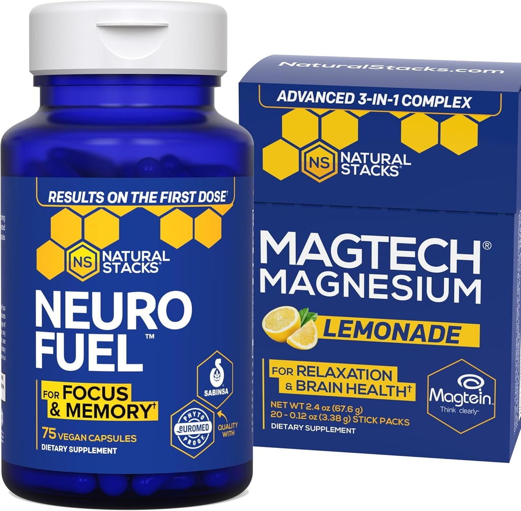 NATUURLIJKE STAKKEN MagTech Magnesium Lemonade + NeuroFuel Nootropic Bundle - Ondersteuning Focus & Brain Health* - 45 TotaalDiensten