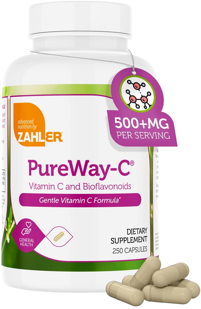 Zahler Vitamine C 500mg - Vitamine C Capsules 500mg met Bioflavonoïden - Zacht op maag - Immuun Ondersteuning - Glutenvrij Non-GMO VIT C 500mg Vitamine C Supplement voor volwassenen (250 Tel.)