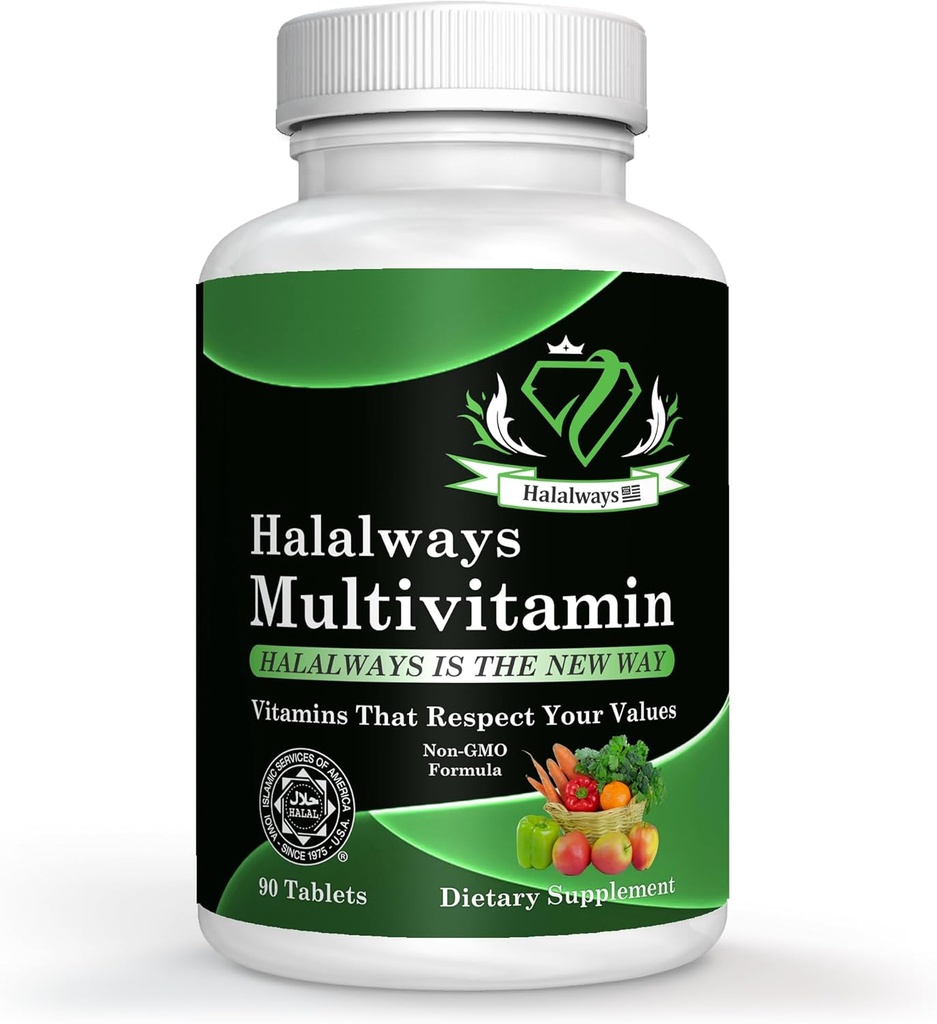 Halalways Multivitamine Certified Halal Multivitamine, Supplement Tablet met Vitamine A, Vitamine C, Vitamine D, Vitamine E en Zink voor Immune Health Support, B12, Calcium & Meer