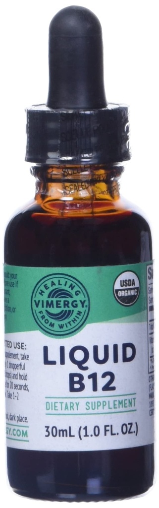 Vimergy Organic Liquid Vitamin B12 Supplement 2500 mcg, Methylcobalamine & Adenosylcobalamine Fast-Absorbing Energy Support USDA Organic, Vegan, Non-GMO B12 Vitamines for Women & Men 30 Serving (30 ml)