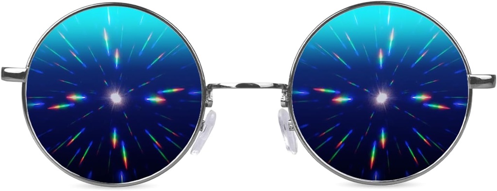GloFX Diffractiebril met Hippie en Pilot Style metalen frames met spiegellens en 3D Prism Rainbow Effect
