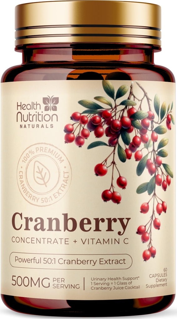 Cranberry Extract 500mg Per Serving - Cranberry Powder Supplement with Vitamins C - Urinary Tract Health Support, Cran Berry Fruit, Sugar Free Formula, Bottled in USA - 60 Capsules