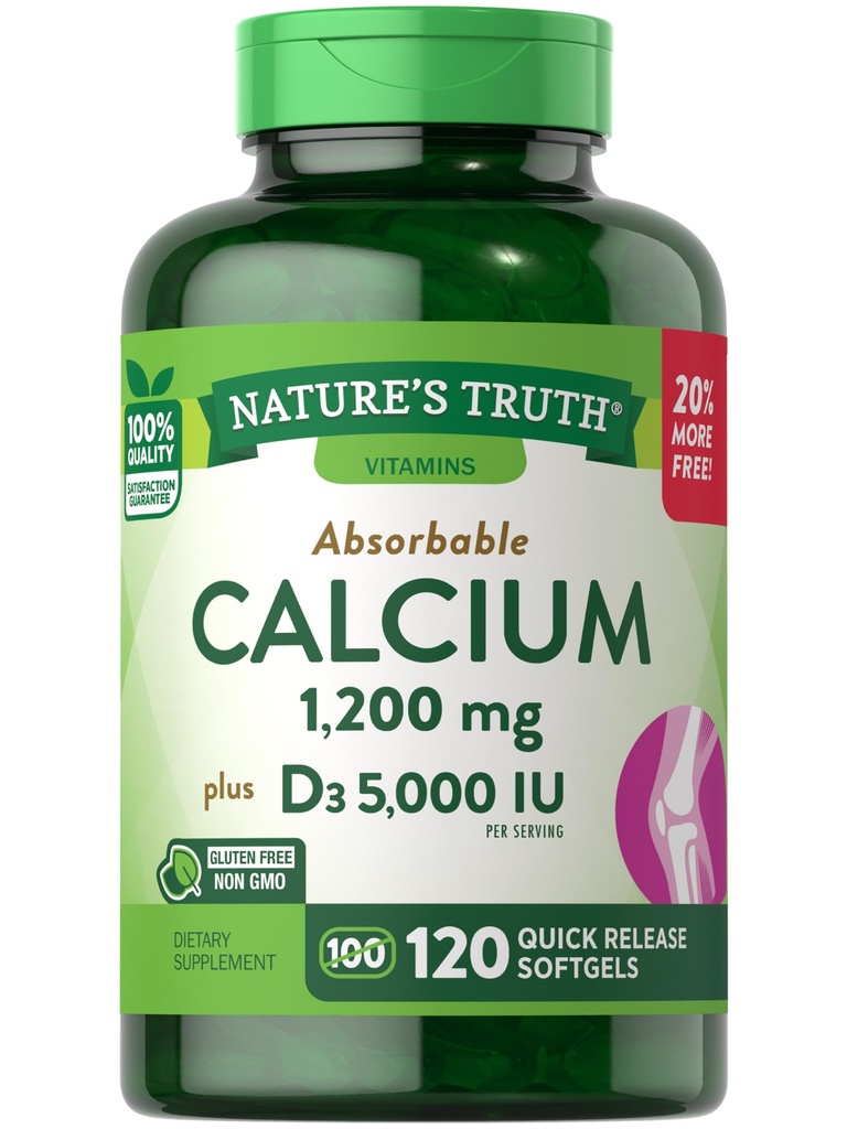 De waarheid van de natuur Calcium 1200 mg Plus Vitamine D3 5000 IE Supplementen, 120 Tellen (verpakking van 3)
