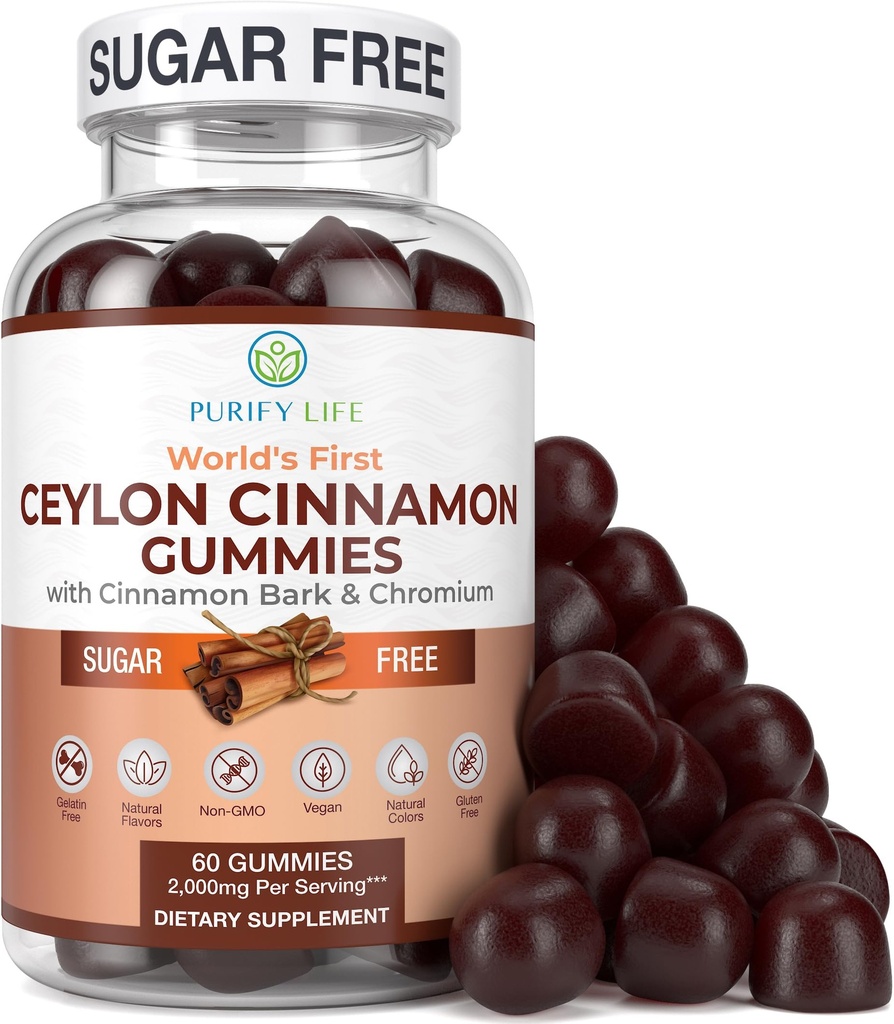 Suikervrije Ceylon Cinnamon Gummies (2.000 mg/Serving) Ceylon Cinnamon Supplement for Brain Health, Vegan, Gluten-Free, Replace Ceylon Cinnamon Capsules, Pillen, Poeder, Extract (60 Kauwen)