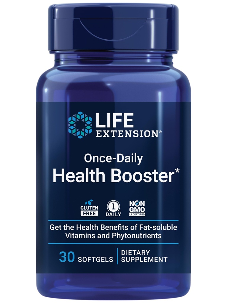 Levensverlenging Once-Daily Health Booster, vitamines E, K1 & K2, fosfolipiden, vetoplosbare voedingsstoffen voor Eye Health, Bone Health, Heart Health, Gluten-Free, 1 Daily, Non-GMO, 30 softgels