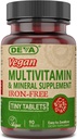 Deva Vegan Multivitamine en Mineral Supplement Iron-Free - met vitamines A, C, D, E, B Complex, High-Potency Formulatie voor dagelijkse gezondheid en welzijn - 90 kleine tabletten, 1-pack