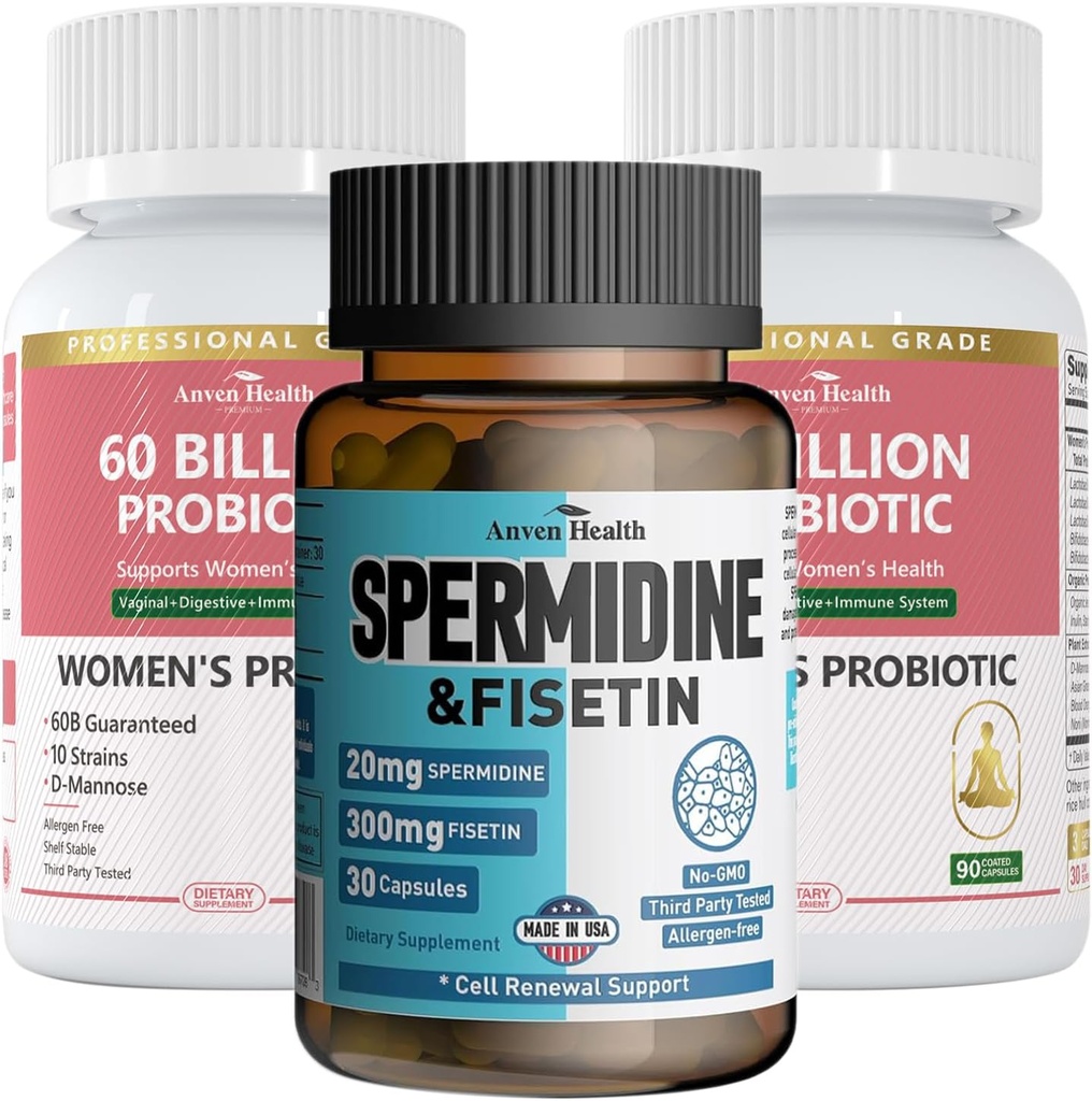 Wellness Bundle: 2 Flessen vrouwen Probiotica + 1 Fles Spermidine & Fisetin 