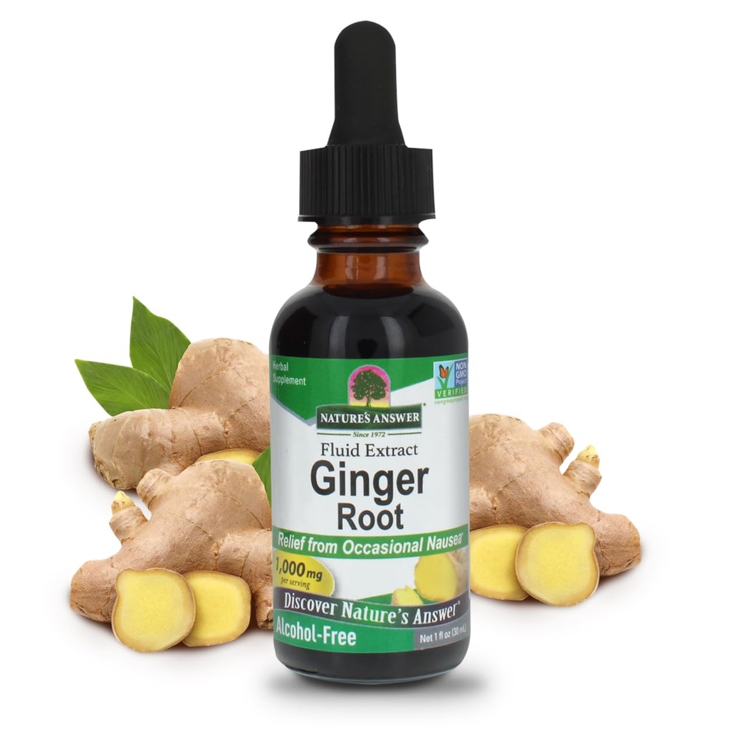 Het antwoord van de natuur Gember Root Alcohol Gratis Extract 1 Ounce Ondersteunt Maagfunctie 