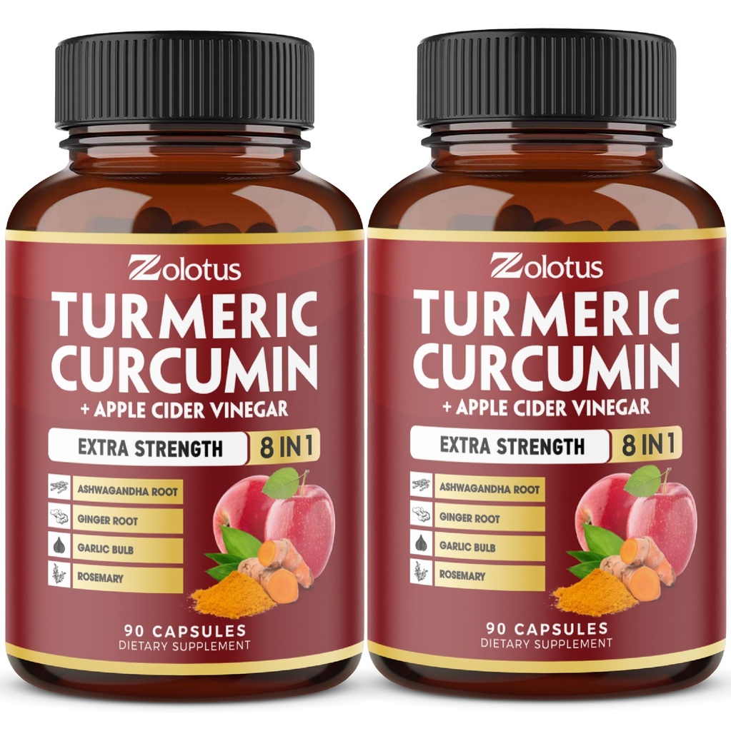 2packs 90 Capsules Kurkuma Curcumin + Apple Cinder Vinegar Capsules, 6 maand levering met Ashwagandha, Gember, 95% gestandaardiseerde CurcumaÔden, Joint & Absorptie ondersteuning