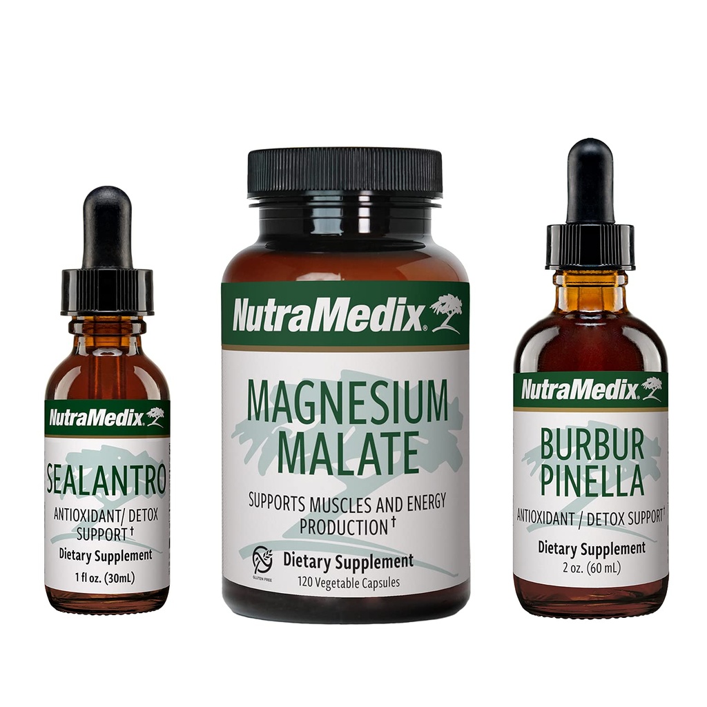 NutraMedix Detox Set - 3-Piece Kit met Sealantro, Burbur-Pinella & Magnesium Malate for Cleansing, Detox & Daily Wellness Support - Plant-Based Liquid Detox Drops & Daily Capsules