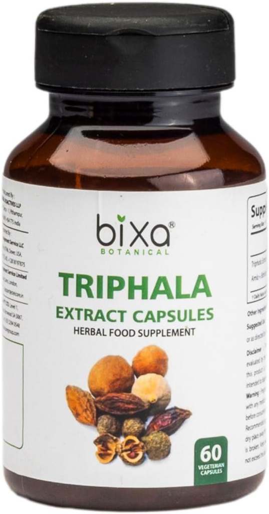 Bixa BOTANIC Ayurvedic Natural Herbal Supplement Triphala Extract Capsule for Healthy Digestie & Absorptie of Nutriënts (Amla + Haritaki + Bibhitak) (60 Count (Pack of 1))